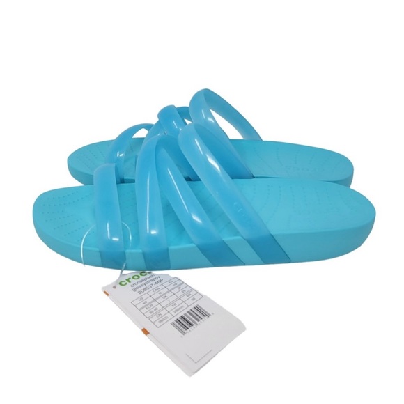 NWT CROCS Splash Shine Strappy Slide Sandals Aqua Blue - Picture 2 of 5